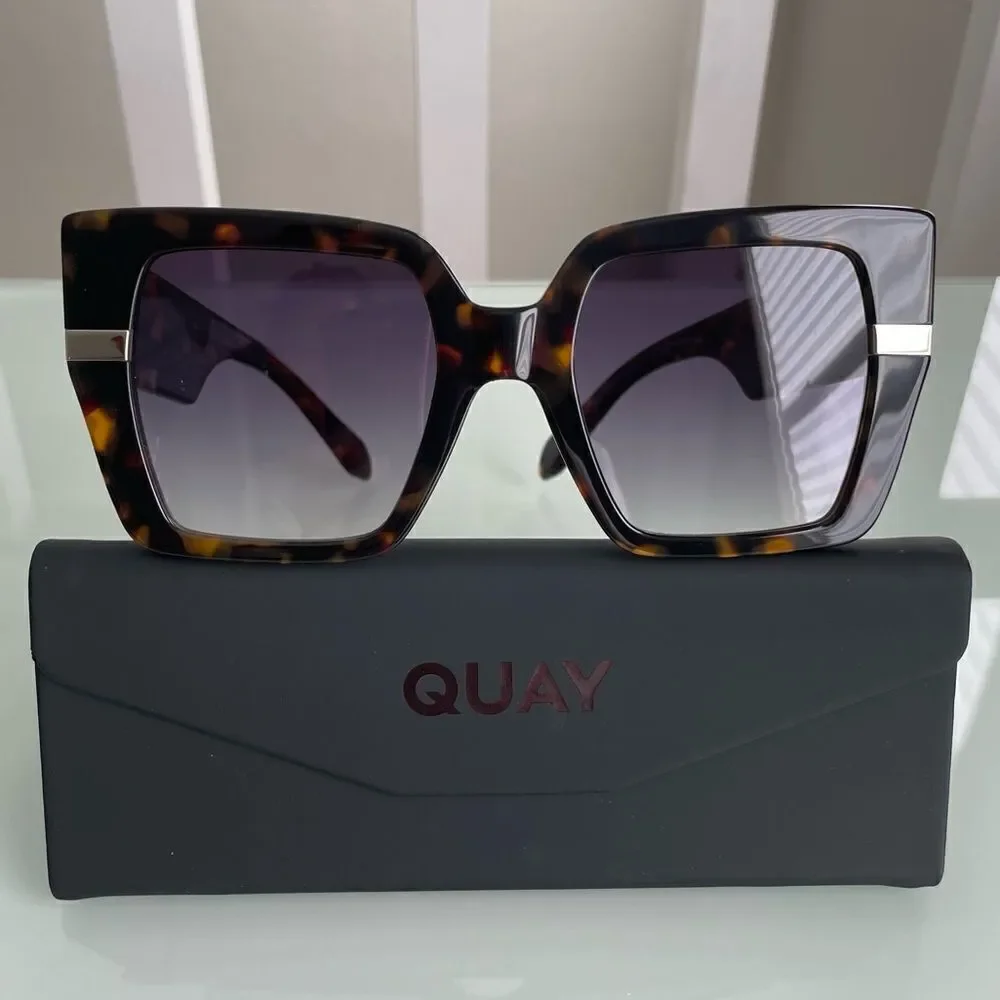 Quay Australia Tortoiseshell Square Sunglasses with Gradient Smoke Lenses